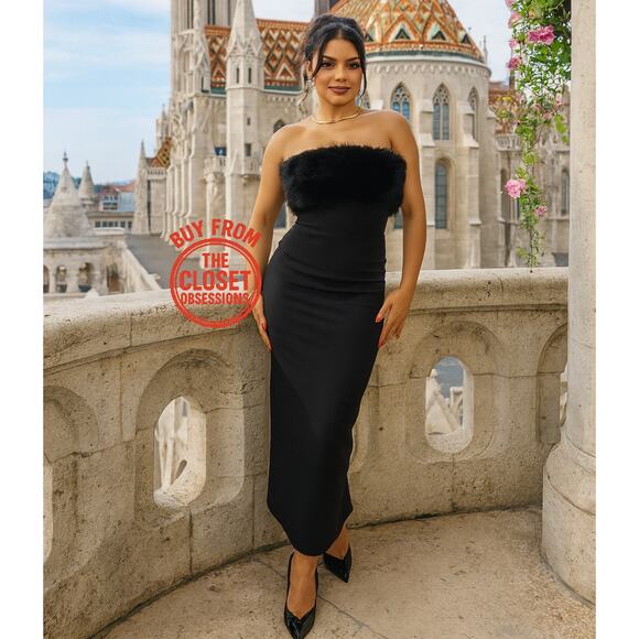 ZARA Strapless Faux-Fur Midi Dress 🖤✨ NWT | Size M - Picture 3 of 16